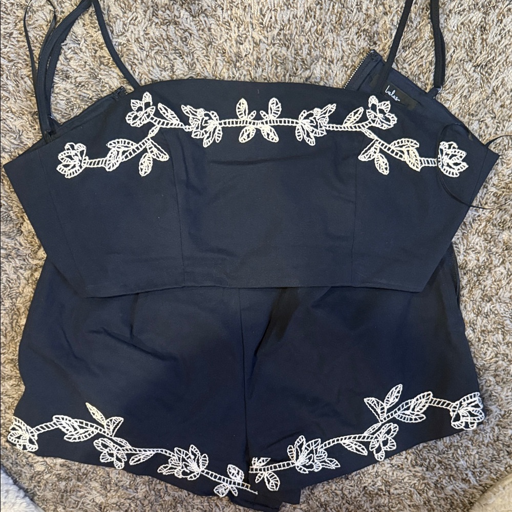 Lulu’s Elegant Black Embroidered Women's Top & short